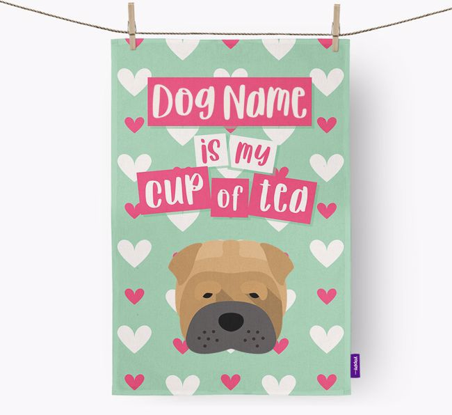 '{dogsName} is my cup of tea' Dish Towel with {breedFullName} Icon